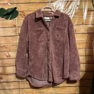 Belle by Kim Gravel Women's Horn Button Sherpa Shacket Rose Size SP